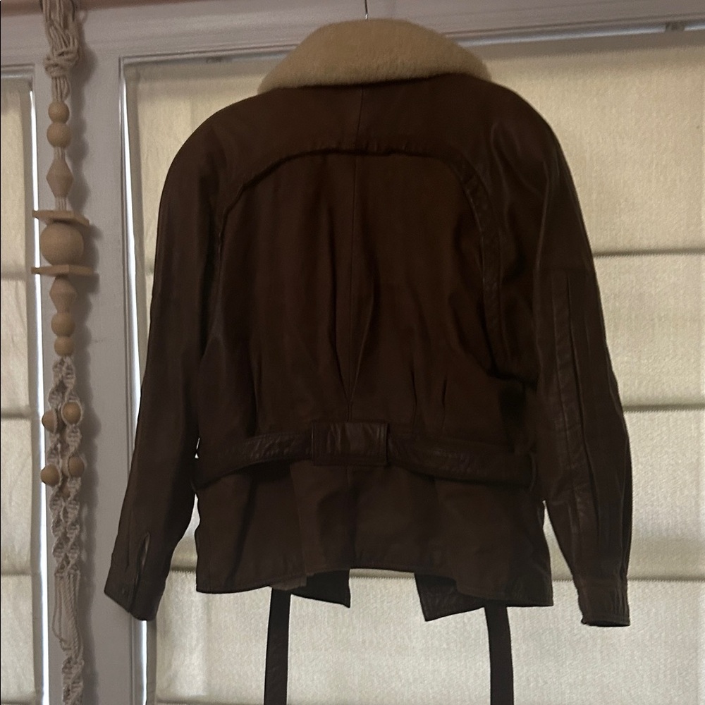 Shearling-Collar Brown Leather Jacket - image 4